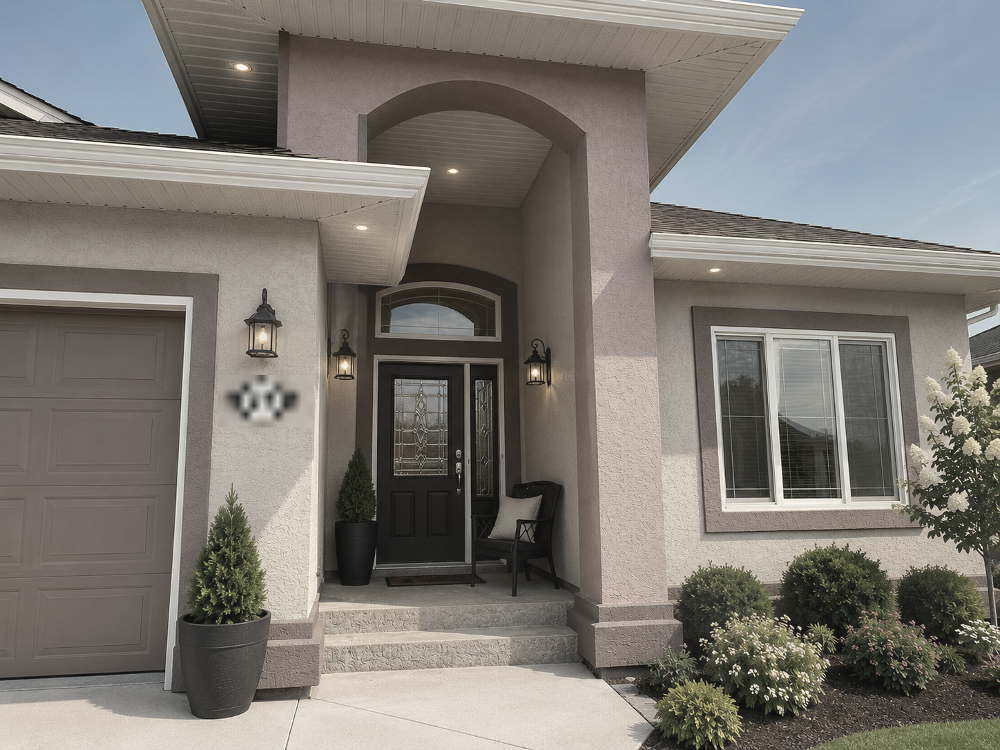 Before: faded and weathered stucco home entry